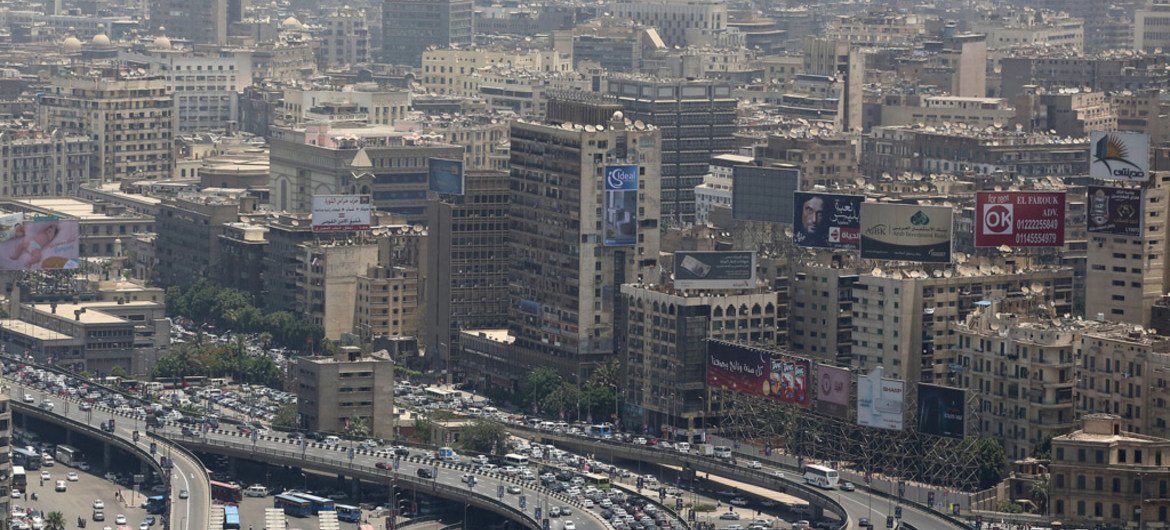 View of City of old Cairo, Egypt, during mid-morning rush hour.
