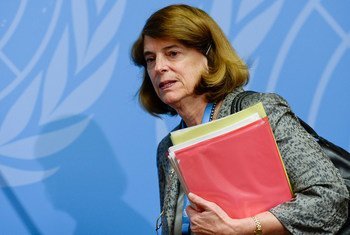 Mary McGowan Davis, Chairperson, Independent Commission of Inquiry on the 2014 Gaza Conflict, at press conference in Geneva.