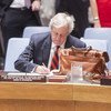 رئيس بعثة الامم المتحدة للمساعدة في أفغانستان، نيكولاس هايسوم، في مجلس الأمن. صور الأمم المتحدة / مارك جارتن