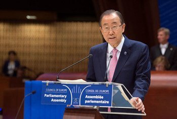 Le Secrétaire général des Nations Unies, Ban Ki-moon, lors de son discours à l'Assemblée parlementaire du Conseil de l'Europe. Photo : ONU / Eskinder Debebe