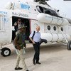 Head of the United Nations Mission for Ebola Emergency Response (UNMEER) Peter Graaff (right) arrives in Guinea-Bissau after new cases were reported near the border with Guinea.