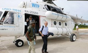 Head of the United Nations Mission for Ebola Emergency Response (UNMEER) Peter Graaff (right) arrives in Guinea-Bissau after new cases were reported near the border with Guinea.