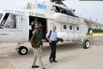 Head of the United Nations Mission for Ebola Emergency Response (UNMEER) Peter Graaff (right) arrives in Guinea-Bissau after new cases were reported near the border with Guinea.