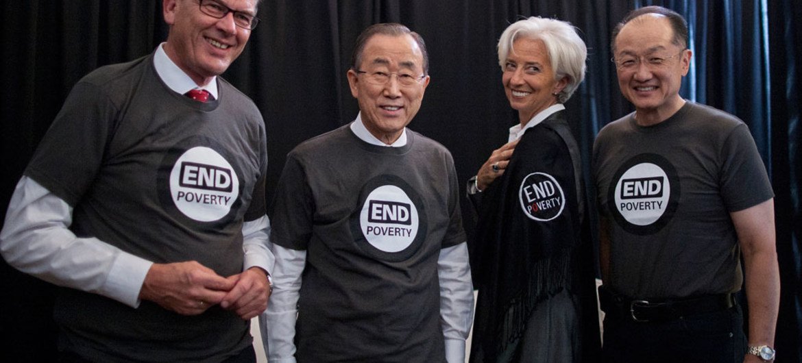 Christine Lagarde, no centro, com o ex-secretário-geral da ONU Ban Ki-Moon