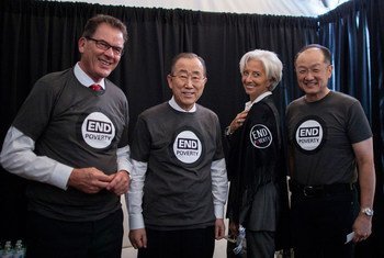 Christine Lagarde, no centro, com o ex-secretário-geral da ONU Ban Ki-Moon