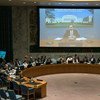 联合国人权高专扎伊德在安理会会议上通过视频连线发言。联合国图片/Eskinder Debebe