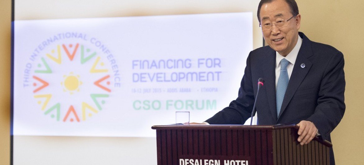 Secretary-General Ban Ki-moon addresses the Global Civil Society Forum held in Addis Ababa, Ethiopia, on the eve of the opening of the Third International Conference on Financing for Development.
