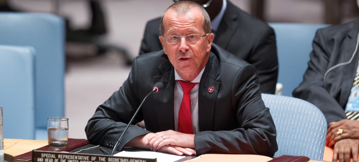 秘书长刚果（金）问题特别代表科布勒向安理会汇报刚果（金）局势进展情况。联合国图片/Loey Felipe