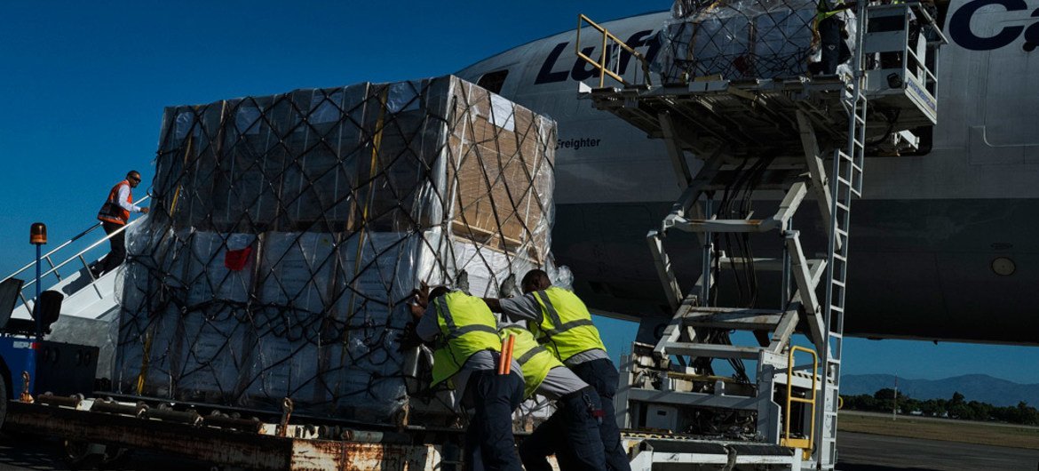 A plane load of non sensitive electoral material arrives at Haiti’s international airport in Port au Prince, on 23 June 2015, for use in the first round of elections due to take place in August 2015.