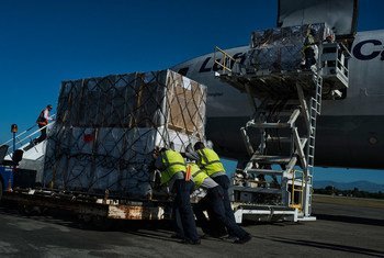 A plane load of non sensitive electoral material arrives at Haiti’s international airport in Port au Prince, on 23 June 2015, for use in the first round of elections due to take place in August 2015.