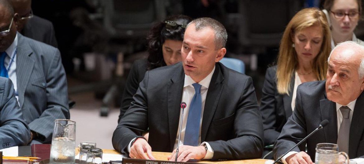 منسق الأمم المتحدة الخاص لعملية السلام في الشرق الأوسط نيكولاي ملادينوف في مجلس الأمن. المصدر: الأمم المتحدة/لوي فيليبي