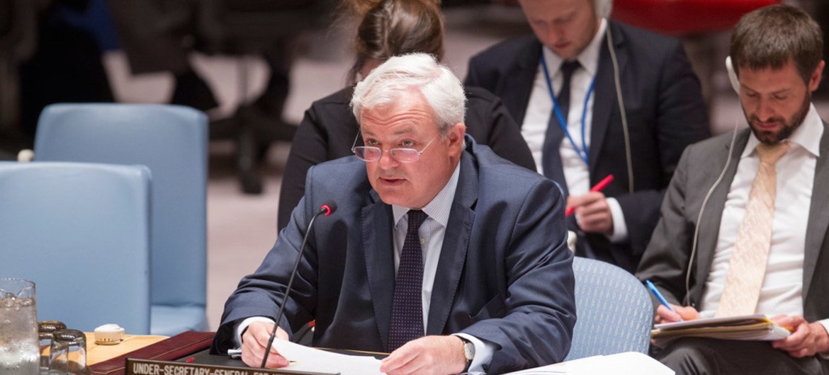 副秘书长奥布莱恩向安理会做有关叙利亚局势的报告。联合国图片/Loey Felipe