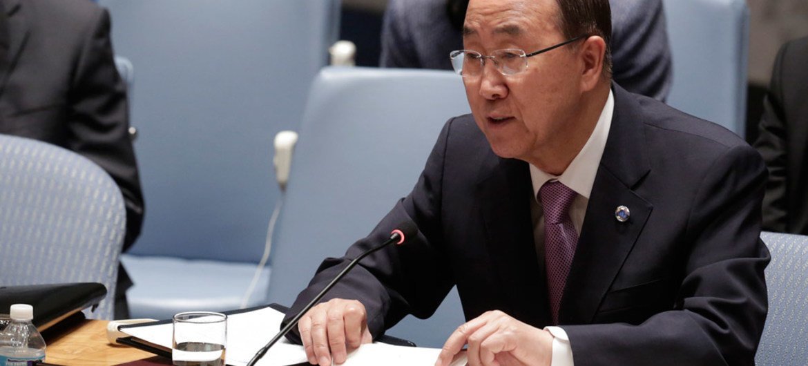 Secretary-General Ban Ki-moon addresses the Security Council meeting on the situation in Syria.