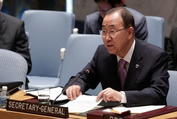 Secretary-General Ban Ki-moon addresses the Security Council meeting on the situation in Syria.