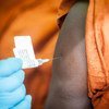 The Ebola vaccine is administered to a participant in the trial in Guinea.