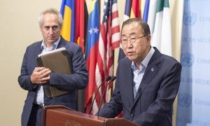 Secretary-General Ban Ki-moon briefs the media on allegations of sexual abuse by UN peacekeepers in the Central African Republic (CAR).