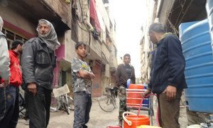 Access to water in Yarmouk has been a daily struggle since the mains reportedly stopped functioning in September 2014.