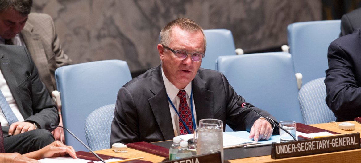 Under-Secretary-General for Political Affairs, Jeffrey Feltman, briefs the Security Council at its meeting on the situation in the Middle East, including the Palestinian question.