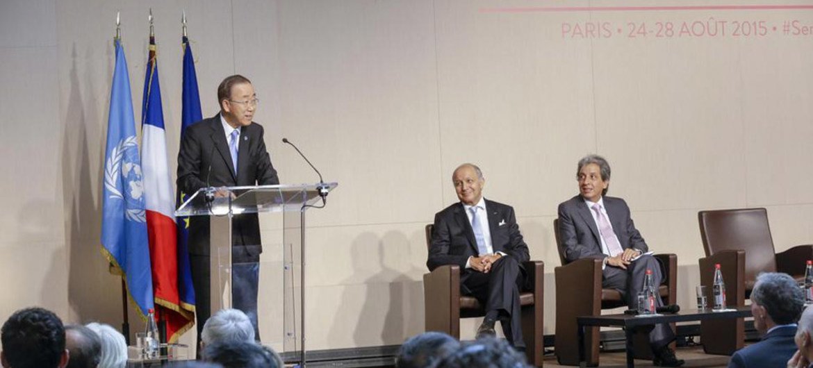 الأمين العام بان كي مون في لقاء مع السلك الدبلوماسي الفرنسي في باريس. المصدر: الأمم المتحدة / إيفان شنايدر
