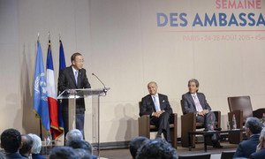 Secretary-General Ban Ki-moon addresses the French diplomatic corps in Paris.
