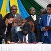 President Salva Kiir of South Sudan at the signing ceremony in the country's capital, Juba.