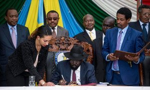 President Salva Kiir of South Sudan at the signing ceremony in the country's capital, Juba.