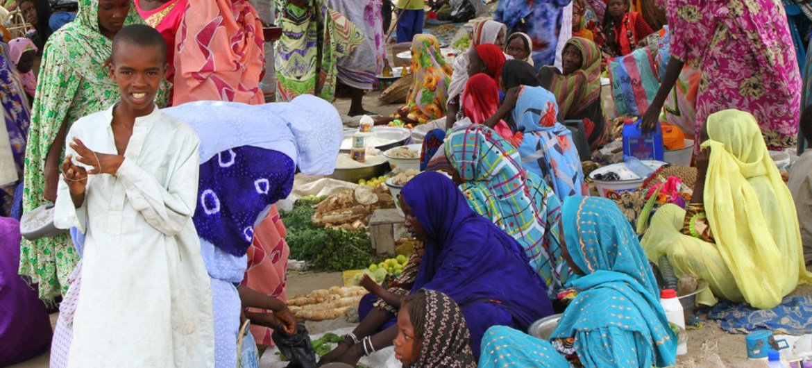 The market in the town of Bol on the outskirts of Lake Chad. Lack of clean water and health centres remain major concerns.