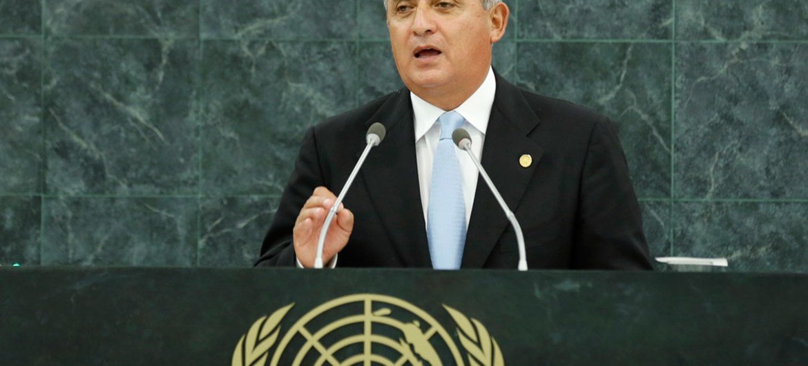 El exmandatario guatemalteco, Otto Pérez Molina,   dirigiéndose a la Asamblea General de la ONU