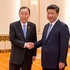 Secretary-General Ban Ki-moon (left) meets with President of China Xi Jinping.