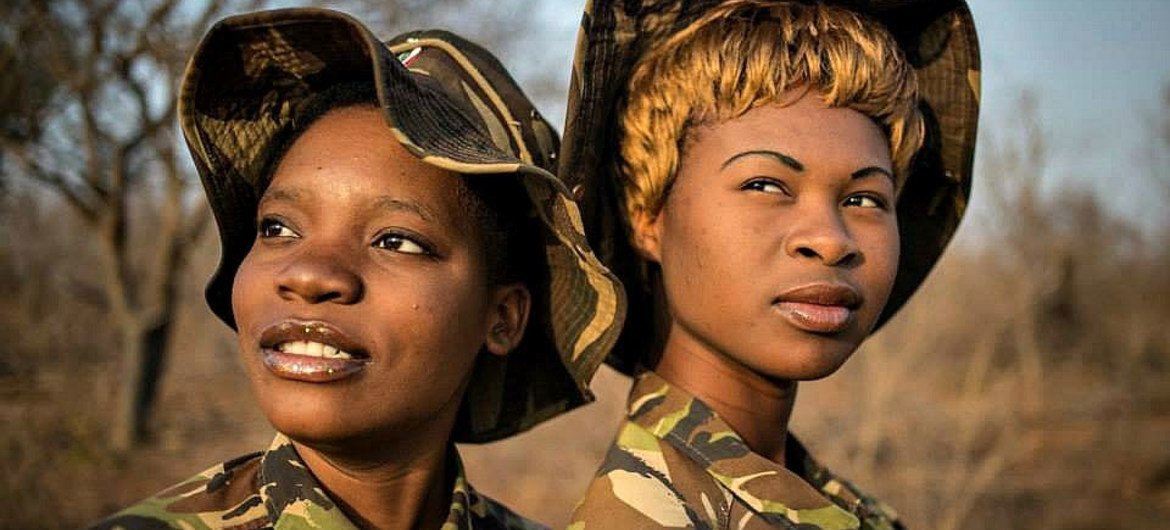 Members of the Black Mamba Anti-Poaching Unit, a South African and majority-women ranger group.