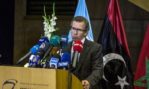 Special Representative for Libya Bernardino León holds press conference in Skhirat, Morocco.