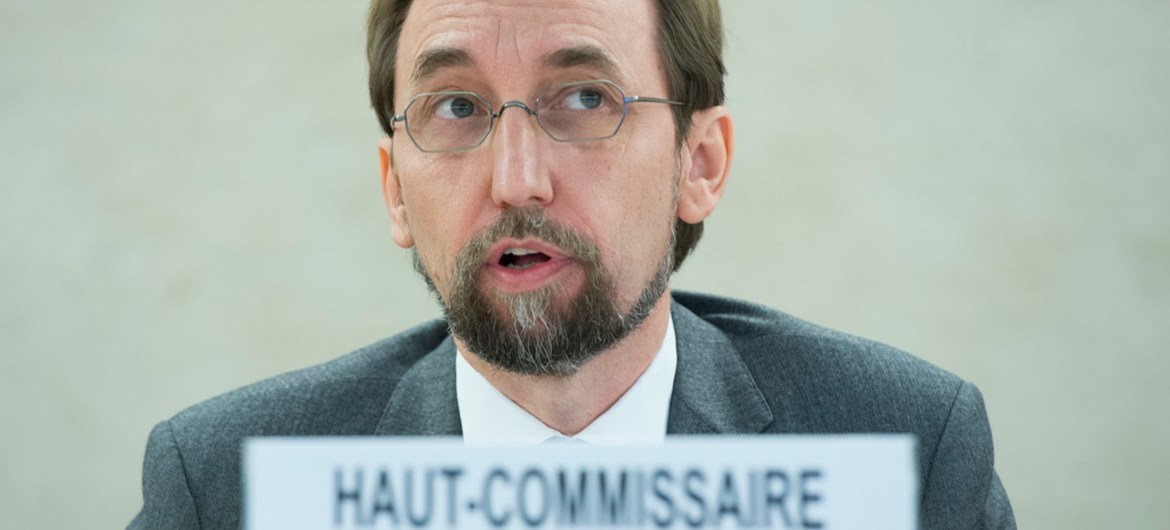 المفوض السامي للأمم المتحدة لحقوق الإنسان زيد رعد الحسين في افتتاح الدورة العادية ال30 لمجلس حقوق الإنسان في جنيف. المصدر: الأمم المتحدة / جان مارك فيري