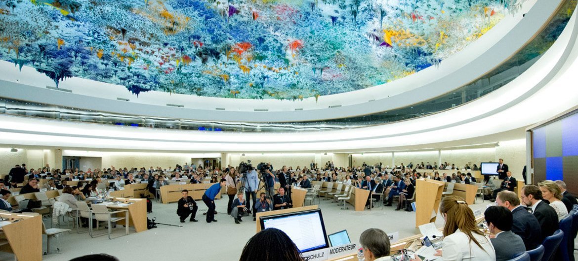 Sala del Consejo de Derechos Humanos.  Foto ONU/Jean-Marc Ferré.