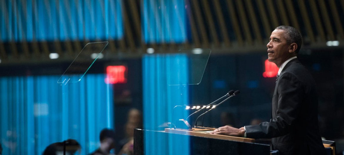 美国总统奥巴马在可持续发展首脑峰会发表演讲。联合国图片/Mark Garten