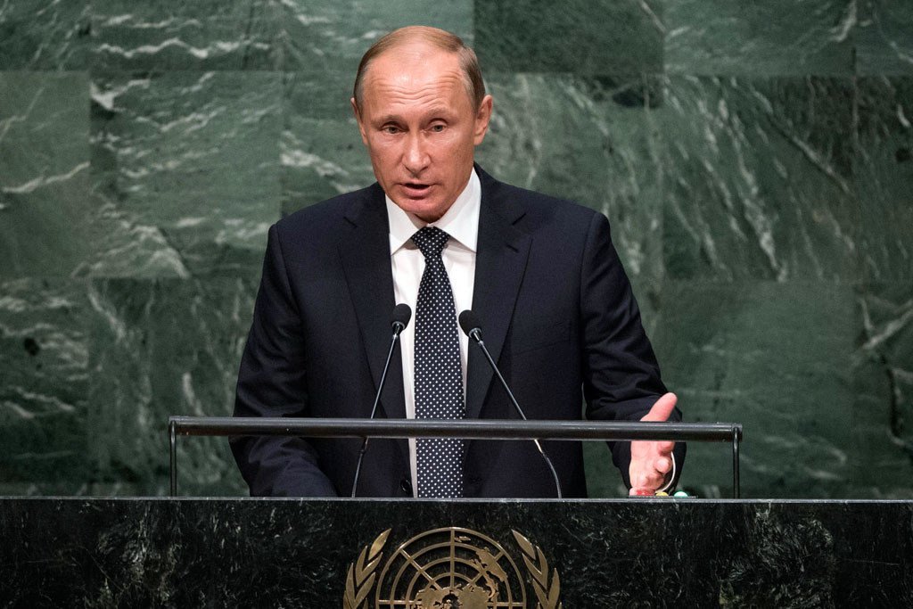 Vladimir Poutine, président de la Russie, s'adresse à l'Assemblée générale en 2015.