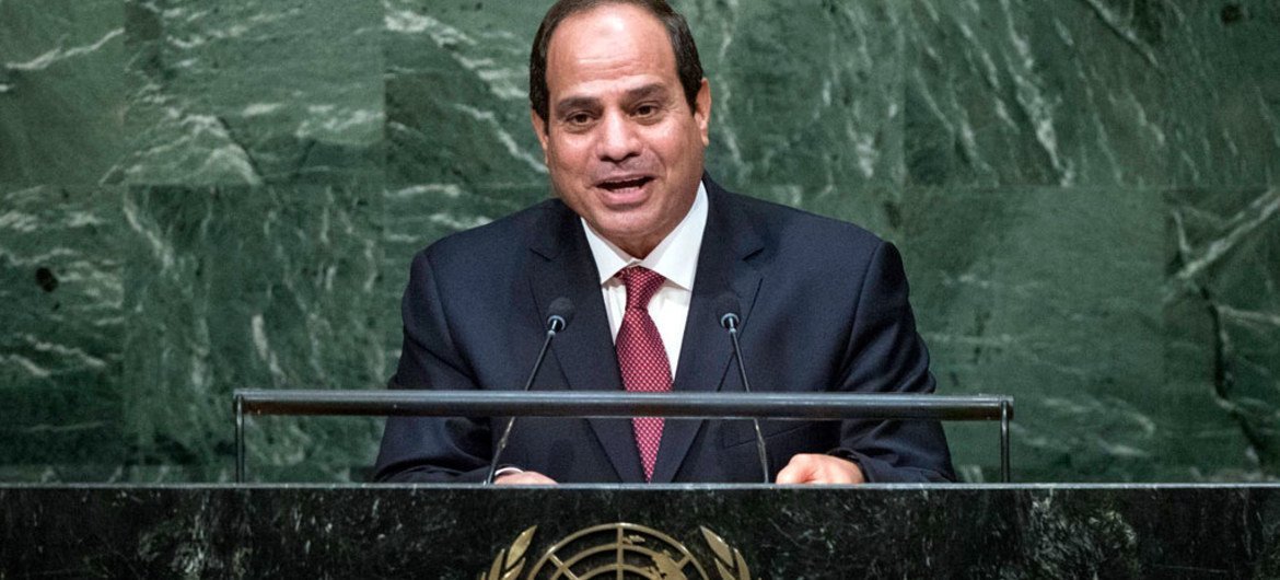 Le Président égyptien Abdel Fattah Al Sisi devant l'Assemblée générale. Photo ONU/Amanda Voisard