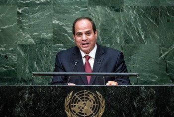 Le Président égyptien Abdel Fattah Al Sisi devant l'Assemblée générale. Photo ONU/Amanda Voisard