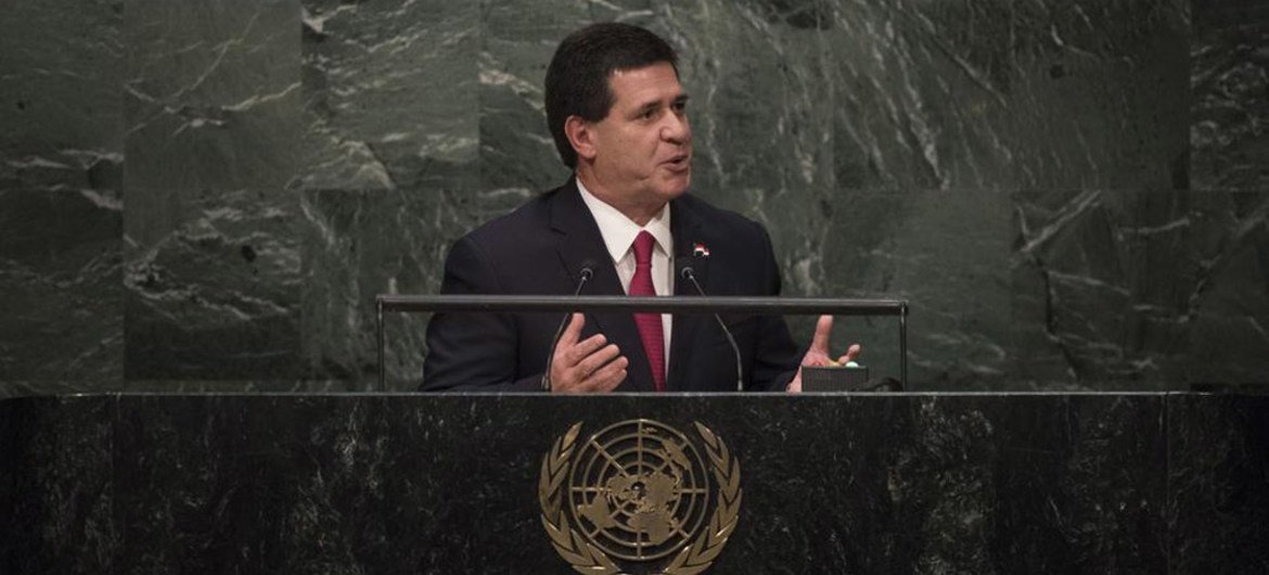 El presidente de Paraguay, Horacio Cartes, durante el debate de alto nivel de la Asamblea General. Foto: ONU/Kim Haughton.