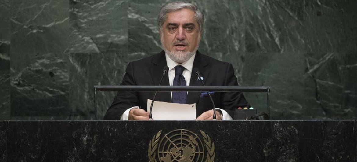 L'Exécutif en chef de l'Afghanistan, Abdullah Abdullah, devant l'Assemblée générale. Photo ONU/Kim Haughton