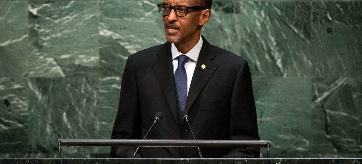 Le Président du Rwanda, Paul Kagamé, devant l'Assemblée générale. Photo ONU/Cia Pak