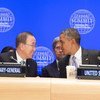 Secretary-General Ban Ki-moon at the Leaders’ Summit on Countering Violent Extremism, hosted by United States President Barack Obama (right).