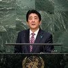 Le Premier ministre japonais Shinzo Abe devant l'Assemblée générale. Photo ONU/Kim Haughton