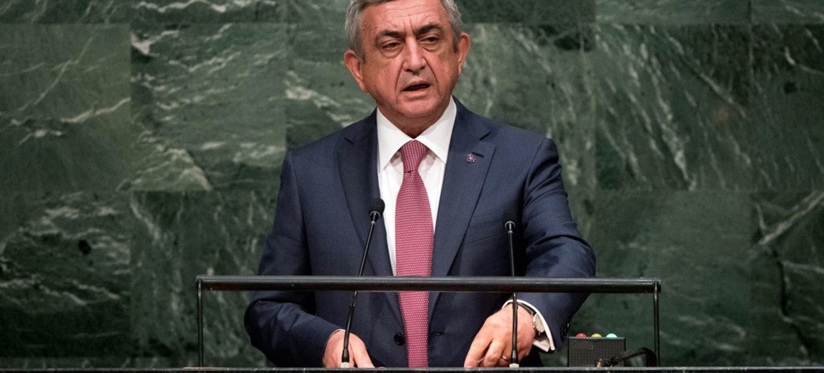 Президент Республики Армения Серж Саргсян. Фото ООН/Ким Хотон