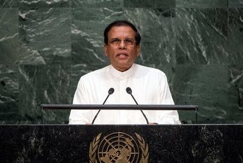 Le président du Sri Lanka, Maithripala Sirisena, s'exprime lors du débat général de la 70ème session de l'Assemblée générale de l'ONU. Photo ONU/Cia Pak