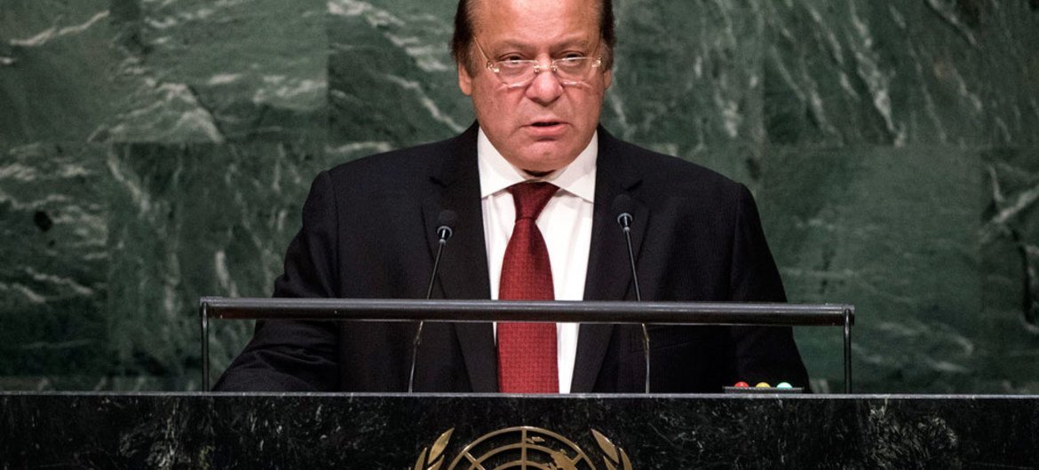Le Premier ministre du Pakistan, Muhammad Nawaz Sharif, lors du débat général de l’Assemblée générale des Nations Unies. Photo : ONU/Cia Pak