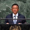 Le Président de Madagascar Hery Martial Rajaonarimampianina devant l'Assemblée générale en 2015. Photo ONU/Cia Pak