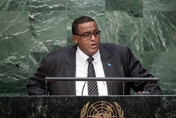 Le Premier ministre de la Somalie, Omar Sharmarke, lors du débat général de la 70ème Assemblée générale des Nations Unies. Photo : ONU/Amanda Voisard