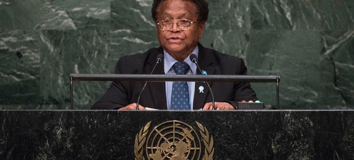 Permanent Representative of the Republic of Palau to the United Nations, Caleb Otto, addresses the general debate of the General Assembly’s seventieth session.