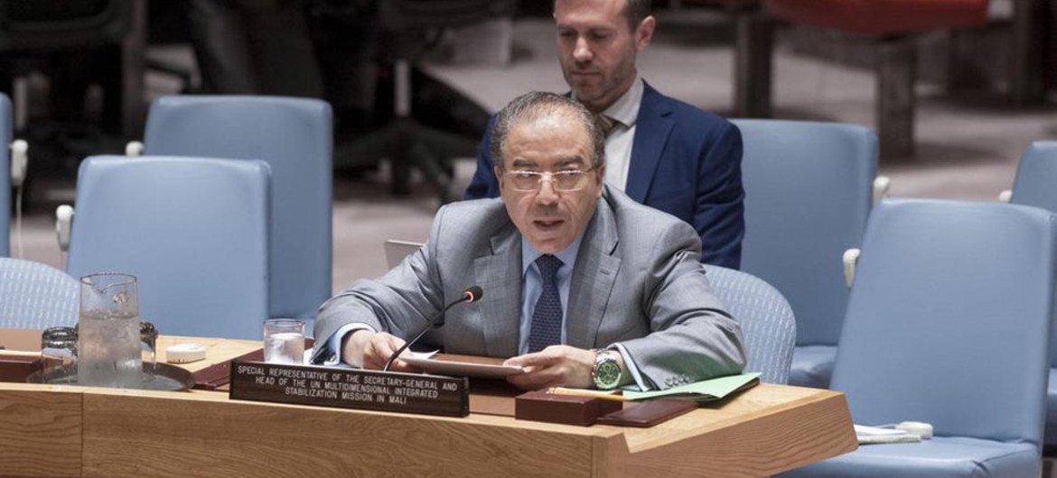 秘书长马里问题特别代表哈姆迪在安理会进行工作通报。联合国图片/Kim Haughton