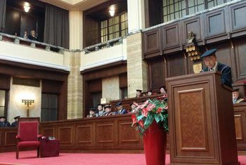 Secretary-General Ban Ki-moon speaks at Comenius University in Slovakia after receiving honorary doctorate.